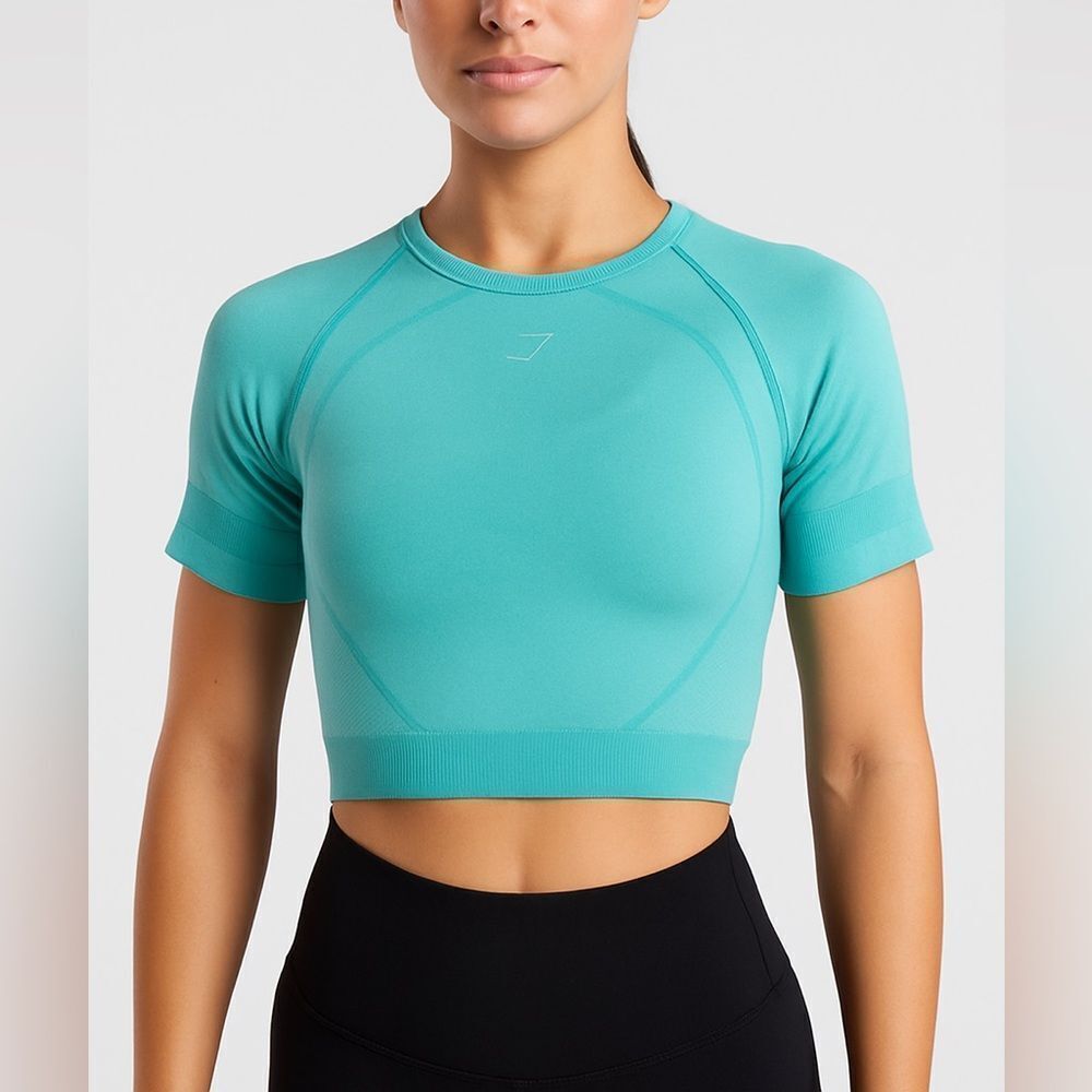 Gymshark Vital Seamless Crop Top Aqua Short Sleeve Keyhole Back Size S